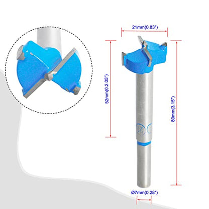 Forstner Drill Bits Professional Carbide Woodworking Hole Saw, Cutting Diameter 21mm, 2Pcs (Blue, Silver) - size: 21mm