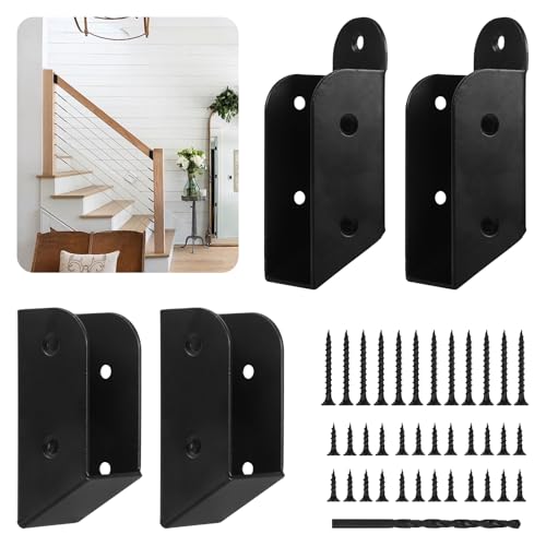 2 Pairs 30° Deck Railing Brackets Stair Connectors fits 2 x 4 Railings (Actual 1.5"x3.5"), Carbon Steel Deck Railing 30° Stair Connectors for Stair Railing Handrail Connection