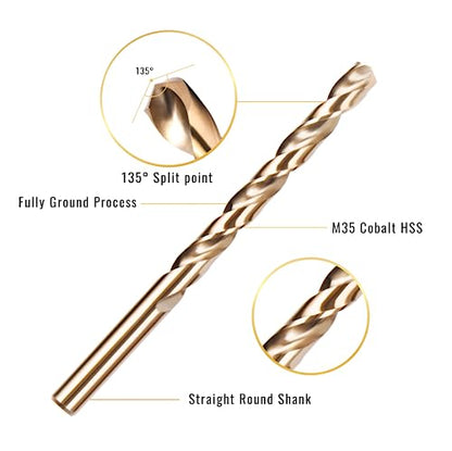 KENDO 15 PCS Cobalt Drill Bit Set (1/16"-3/8"),M35 High Speed Steel - style: 15 pcs Cobalt