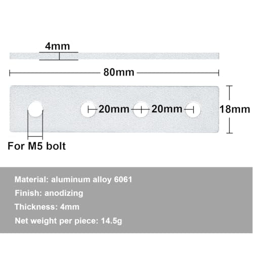 12 Pcs 2020 Flat Joining Plates, Aluminum Mending Plate, 80mm x 18mm - size: 80mm x 18mm