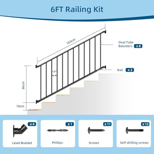 Aluminum Deck Railing,38in H x 6ft W for Stairs,Black,1 Panel - size: 38in.H x 6ft.W SR