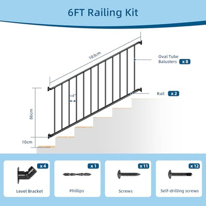 Aluminum Deck Railing,38in H x 6ft W for Stairs,Black,1 Panel - size: 38in.H x 6ft.W SR