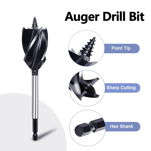 2 Pack 15/32 in x 6-1/2 in Auger Drill Bit for Wood, 1/4 inch Hex Shank Auger Drill Bit for Hard Wood,Soft Wood, Plywood and Plastic (15/32 in x 6-1/2 in) GRIXLEN - size: 15/32 in x 6-1/2 in