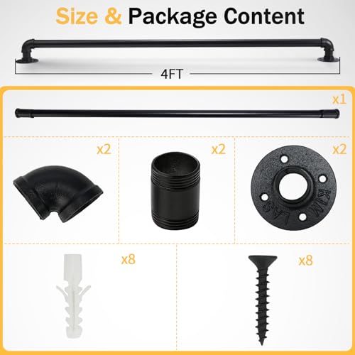 4FT Iron Stair Handrail Black Heavy Duty Courtyard Handrail for Steps, Indoor/Outdoor Anti‑Rust Painted Finish Ergonomic Grip Easy Assembly Kit for Home Porch Garage