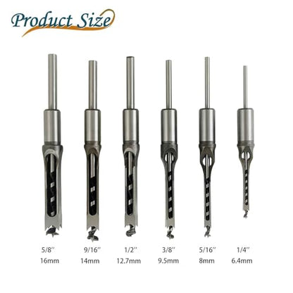 6Pc Square Hole Mortise Chisel Drill Bit Set 1/4"-5/8" (6.4-16mm)