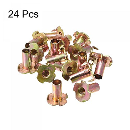 uxcell M8x22mm T-Nuts 4 Pronged Tee Nut Carbon Steel Threaded Inserts for Wood 24pcs - size: M8x22mm