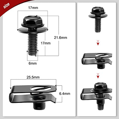 Nilight 70PCS Engine Under Cover Splash Shield Guard Body Bolts - color: 70Pcs Extruded U-nuts