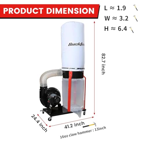 BUCKTOOL 1-1/2 HP Dust Collector, Internal Dust Baffle, 1100 CFM Airflow - size: 1100CFM