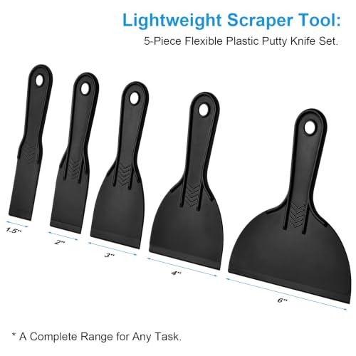 Plastic Putty Knife, Flexible Plastic Scraper Tool for Spackling, Multi-Size Paint Scraper Spreader Tool, Plastic Scraper for Drywall Repair, Paint Scraping, Art Craft & Wall Covering Removal