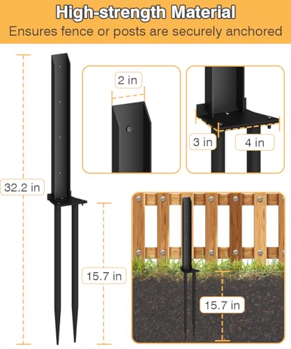 Fence Post Anchor Kit, Heavy Duty Metal Steel Post Repair Kit, Fence Post Anchor Stakes Ground Spike for Repairing Tilted/Broken Wood Post, Double-Tube Style, 2 Packs - size: Double-Tube-2