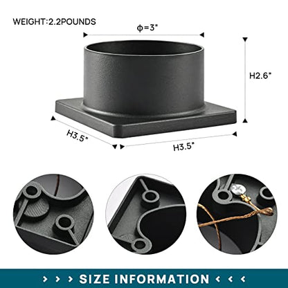 Pier Mount Base, Rustproof Thick Aluminum, for 3" Post Light, Black - color: Black, size: 1 pack