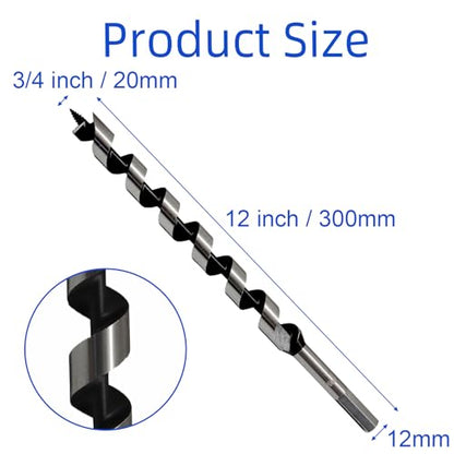 3/4 Inch x 12 Inch Wood Auger Drill Bit for Tree Stump Drilling - size: 3/4 Inch