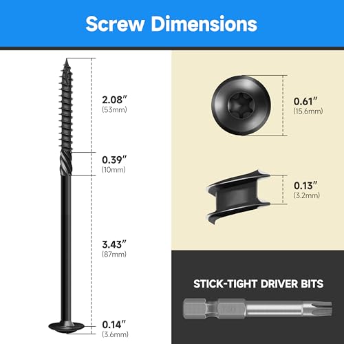Lag Screws 6 Inch, Construction Wood Screw #14 x 6, 50-Pack Heavy Duty Self Driiling Structural Screws, Black Anti-Rust Coated Exterior Wood/Lag/Timber Screws, Torx/Star Drive Lag Bolts - size: #14 x 6"