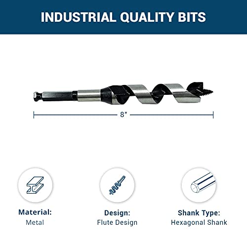 Benchmark Abrasives 1 Inch Auger Drill Bit for Woodworking,7/16” Hex Shank Tool for Smooth, Clean Cuts Hole Carbon Steel Hole Cutter Drill Bit for Drilling on Soft & Hard Wood, MDF, Plywood - size: 1 in