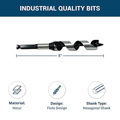 Benchmark Abrasives 1 Inch Auger Drill Bit for Woodworking,7/16” Hex Shank Tool for Smooth, Clean Cuts Hole Carbon Steel Hole Cutter Drill Bit for Drilling on Soft & Hard Wood, MDF, Plywood - size: 1 in