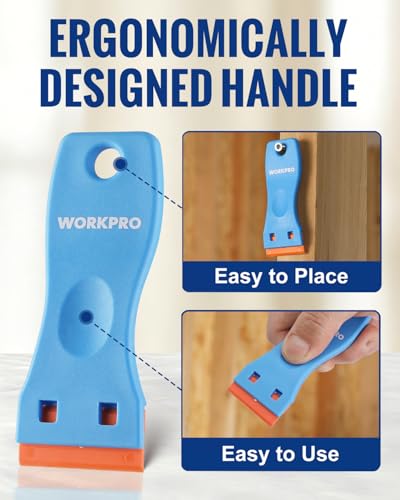 WORKPRO Plastic Razor Blade Scraper Kit, 6 Scrapers with 120 Blades - size: 6 Pack + 120 Blades