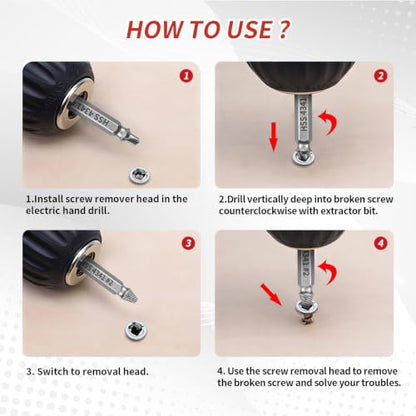 Damaged Screw Extractor Set，6pcs Stripped Screws Nuts Bolts for Removing Rusted and Damaged Hardware, Nuts and Bolts, Drill Bit Tools - color: 6pcs-screw Extractor Set