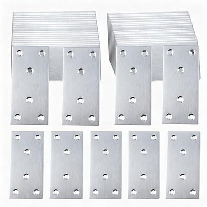 50PCS Flat Metal Brackets, 3.15" 304 Stainless Steel Mending Plates - size: 3.15X1.57X0.08IN
