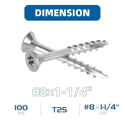 WELLOCKS #8 x 1-1/4 in 304 Stainless Deck Screws, 100 PCS - size: #8×1-1/4"