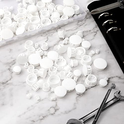 Plastic Furniture Hole Plugs - 6 Sizes (3/16"-3/4"), White (200pcs)
