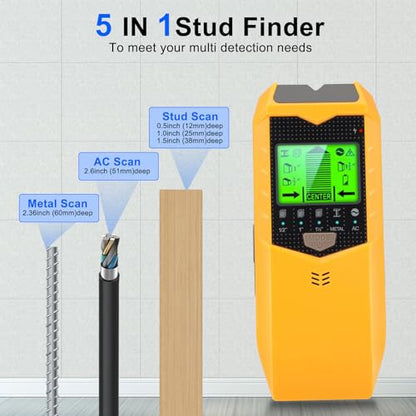 Electronic Stud Finder Wall Scanner 5 in 1 with LCD Display for Wood Metal Studs Joist Pipe AC Wire