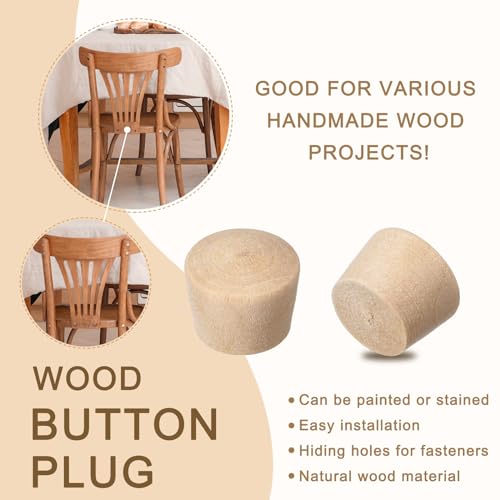 uxcell 100Pcs Wood Button Top Plugs, 21/64 Inch Round Head Wood Plugs Screw Hole Covers Wooden Screw Plugs for Furniture Tables Chairs - size: 21/64 Inch