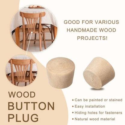 uxcell 100Pcs Wood Button Top Plugs, 21/64 Inch Round Head Wood Plugs Screw Hole Covers Wooden Screw Plugs for Furniture Tables Chairs - size: 21/64 Inch