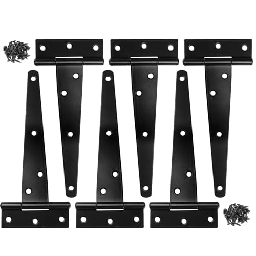 Murtenze Heavy Duty T-Strap Hinge, Black, 6 Inch, 6 pcs - color: Black, size: 6 Inch - 6Pack