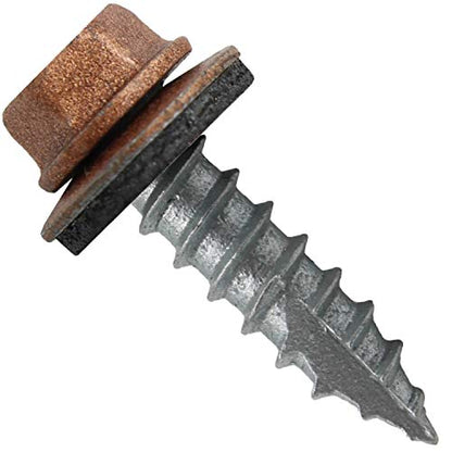 14 x 1 Copper Metal Roofing Screws - Hex Washer Head- Self-Starting/Tapping - EPDM Washer. 8 X 250 Bags - 2,000 Screws - color: COPPER, size: 1"
