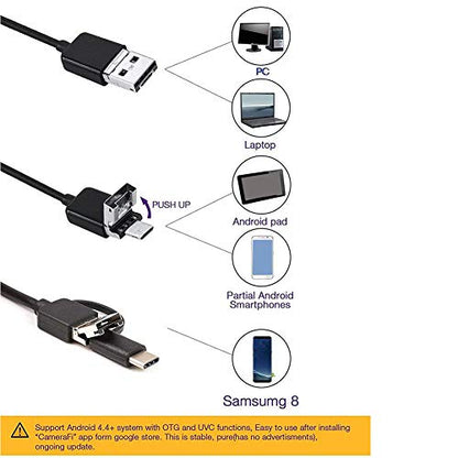 3 in 1 Endoscope Inspection Camera Borescope HD Camera Waterproof Snake Pipe Drain with 6 Adjustable Led Light Snake Cable USB Adapter for Android Phone Tablet Device(Size:1 M)