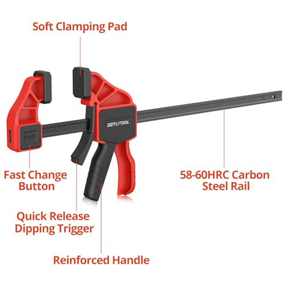 GETLITOOL 2PCS 12-Inch Bar Clamps for Woodworking 165LBS Clamping Force