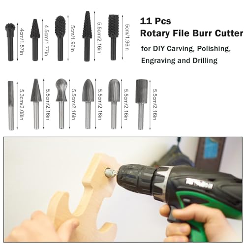 Rotary Drill Bits Set Wood Carving File Rasp Drill Bit（Black＆silver-11pcs - color: Black＆silver-11pcs