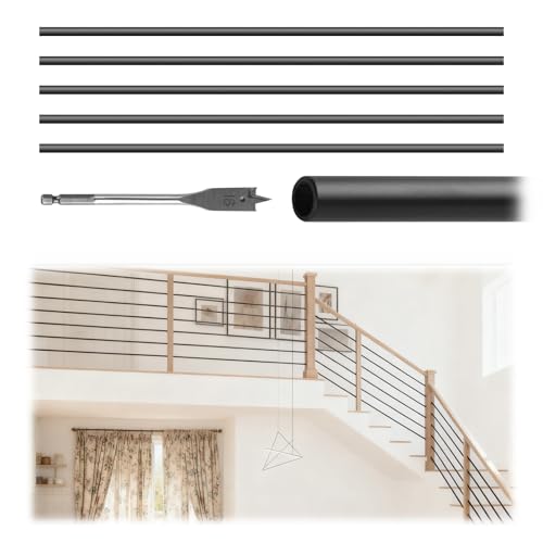 8 Foot x 5/8-inch Round Horizontal Bar Baluster for Stair Remodel- Wrought Iron Hollow Staircase Metal Spindles for Indoor Staircase-Matte Black 5 Pack - size: Iron-8 Feet-2mm