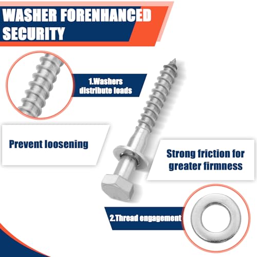 40 Pack 1/2'' x 4'' 304 Stainless Steel Lag Bolts Screw Kit with Washers Hex Lag Bolts Heavy Duty Wood Screws for Wood Decks Fences - size: 1/2'' x 4''