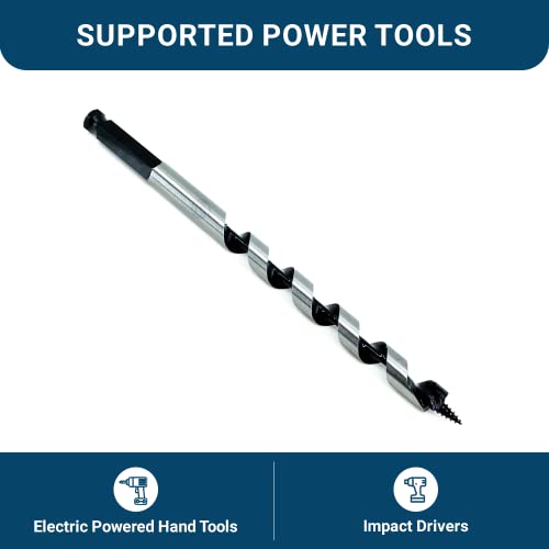 Benchmark Abrasives 1/2 Inch Auger Drill Bit for Woodworking,7/16” Hex Shank Tool for Smooth, Clean Cuts Hole Carbon Steel Hole Cutter Drill Bit for Drilling on Soft & Hard Wood, MDF, Plywood - size: 1/2 in
