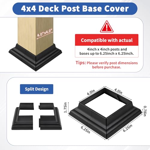4-Pack Aluminum 4x4 Post Base Cover - Split Black Trim Skirt - color: Black English Style