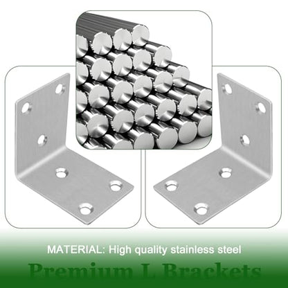 40PCS L Brackets 2.6X1.89X0.08IN 304 Stainless Steel Corner Braces - size: 2.6X1.89X0.08IN