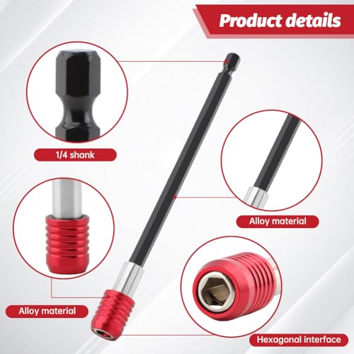 Impact Driver Bit Extension Set, 1/4 in Hex Magnetic Bit Holder, 4 Pc