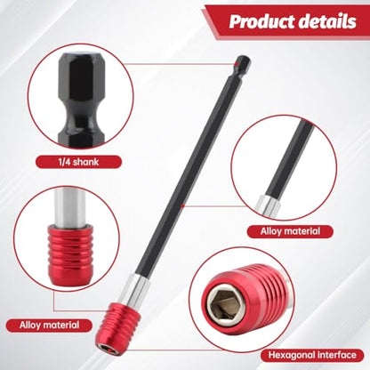 Impact Driver Bit Extension Set, 1/4 in Hex Magnetic Bit Holder, 4 Pc
