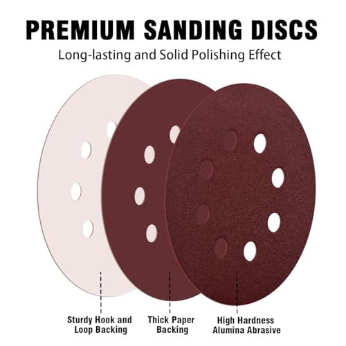 110pcs 5 Inch 8-Hole Sanding Discs Hook and Loop Sandpaper Discs 60 80 120 220 320 400 600 800 1000 1500 2000 Grits Sandpaper for Random Orbital Sander - style: 110pcs 60-2000 Assort Grits