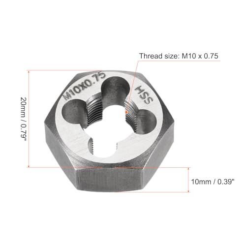 HARFINGTON Hex Threading Die M10 x 0.75 Metric Thread Right Hand High Speed Steel Rethreading Fixed Die Screw Cutting Tapping Repair Tool - size: M10 x 0.75