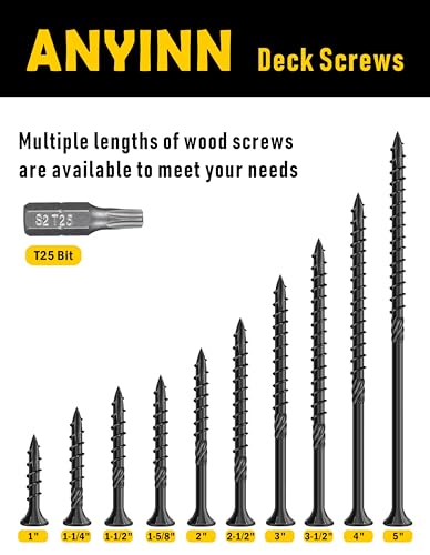 150pcs Deck Screws #8 x 1-5/8 Inch Wood Screw Star/Trox Drive Structural Screw for Timber, Log, Landscaping Wood Etc. - color: Black, size: #8 x 1-5/8"