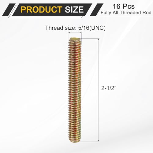 uxcell 16 Pack Fully All Threaded Rod 5/16" Thread, 2-1/2" Length, Thread Screw Threaded Rod Screw Sofa Foot Screw Bolt for Chair Furniture Mounting Assembly Fastening - size: 2-1/2"
