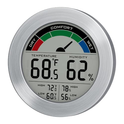 Digital Hygrometer Indoor Thermometer, Brushed Metal Frame, Silver - color: Silver Stainless