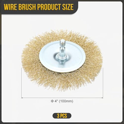 DTGN 3 Pcs 4 Inch Wire Wheel Brush for Drill, 1/4 Inch Hex Shank - size: 4 inch
