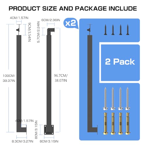 Black Metal Stair Railing Post, Side/Front Mount Baluster Spindles with 270° Adjustable Bracket, Perfect for Indoor Stairs, Deck, Porch and Balcony Railing, Side, 39.4inch, 2 Pack - size: Side-39.4 inch
