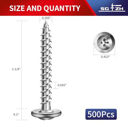 #8 x 1-1/4" Wood Screw 500Pcs 410 Stainless Steel Standard Thread Truss Head Fast Self Tapping by SG TZH - color: Silver - Stainless Steel, size: #8 x 1-1/4"