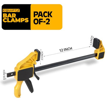 EQUIPTZ 12 inch Bar Clamps for Woodworking – 2 Pack Quick Grip Clamps Set with 150 lbs Force – Wood Clamps for Gluing, Carpentry, DIY, and Metalworking (12 inch Size, 2 Pack) - style: 12 inch Size, 2 Pack