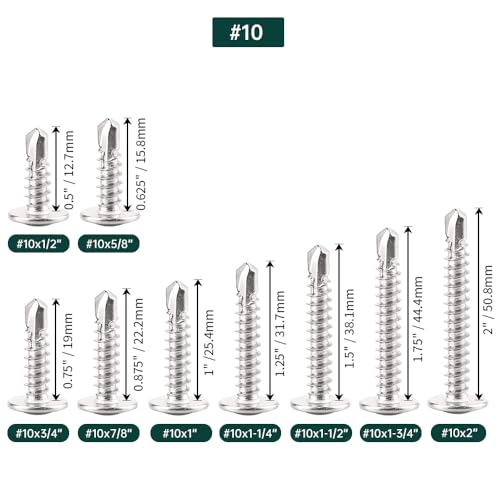 #10 x 7/8" Phillips Wafer Head Sheet Metal Tek Screws (100 pcs), 410 Stainless Steel, Phillips Drive Wafer Head Self Tapping Screws, Fayeploo (with Phillips Driver Bit) - size: #10 x 7/8