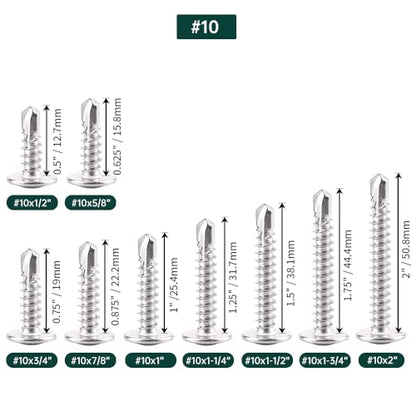 #10 x 7/8" Phillips Wafer Head Sheet Metal Tek Screws (100 pcs), 410 Stainless Steel, Phillips Drive Wafer Head Self Tapping Screws, Fayeploo (with Phillips Driver Bit) - size: #10 x 7/8